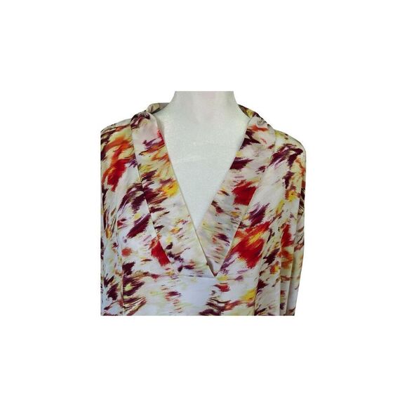 Terra & Sky Plus 2X Orange/Yellow/White Abstract Long Sleeve Hi-Lo Blouse - Picture 3 of 7